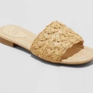 A New Day Ariella Woven Raffia Slide Sandals with Memory Foam Insole
